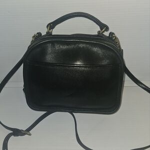 Vintage Coach Classic Lunch Box Top Handle Dark Navy Leather Shoulder Bag 9991